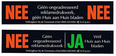 Brievenbus sticker "JA - NEE of NEE" Gratis aanvragen