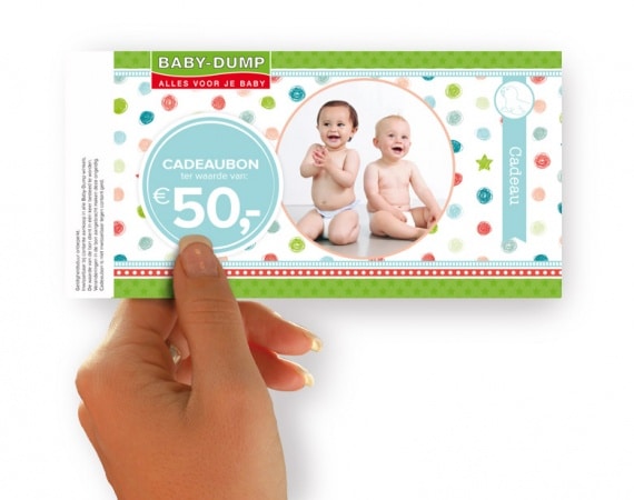 Gratis Baby-Dump cadeaupakket dat je kunt ophalen in de vestiging. 