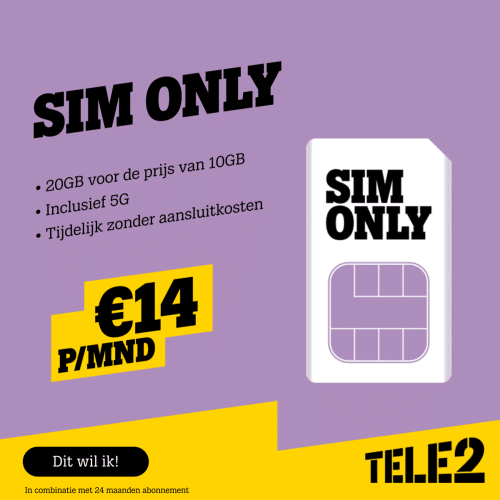 Tele2 Sim Only 20GB voor de prijs van 10GB