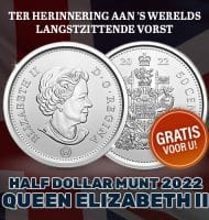 Gratis Half Dollar 2022 met Queen Elizabeth II