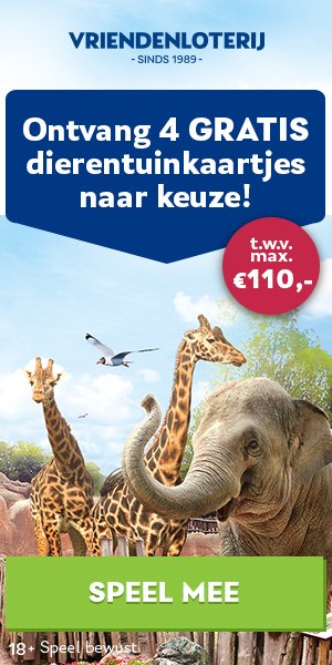 Gratis 4x VriendenLoterij dierentuinkaartjes t.w.v. € 110.-