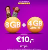 Simpel Sim Only 8 GB + Gratis 4 GB nu € 10.-