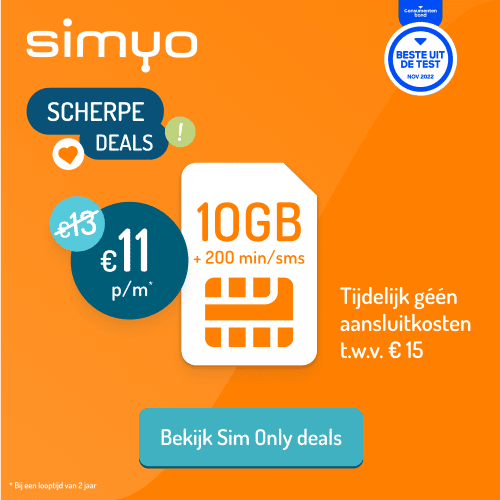 Simyo Sim only 10 GB voor €11 + Gratis aansluitkosten