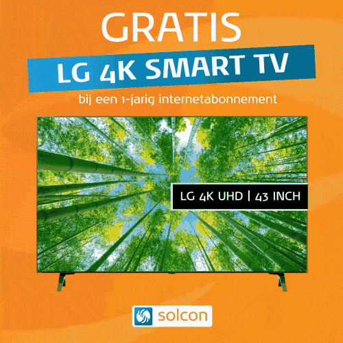 Bij Solcon Gratis televisie 43″ LG 4K HDR t.w.v. € 499