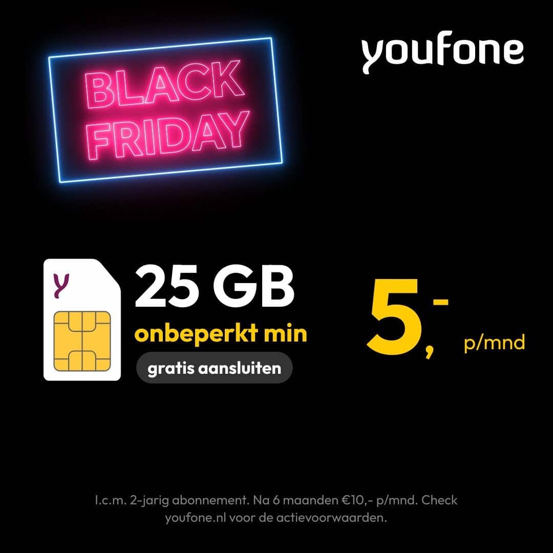 Youfone Sim Only Black Friday deals 25GB nu €5.-