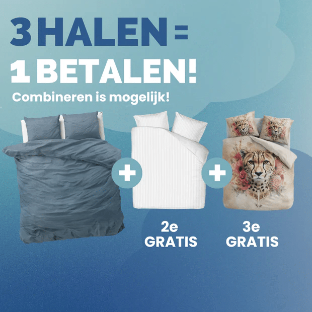Dekbedovertrekken 3 halen = 1 betalen