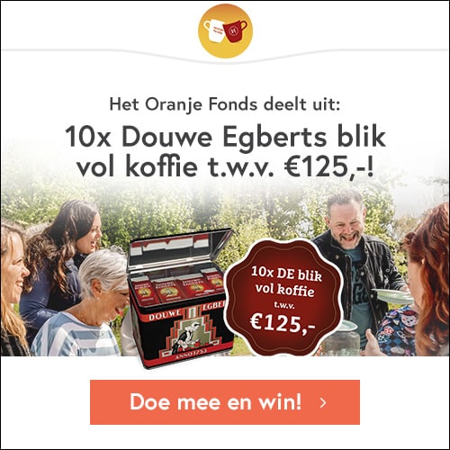 Bij Oranje Fonds kans op blik Douwe Egberts koffie t.w.v € 125