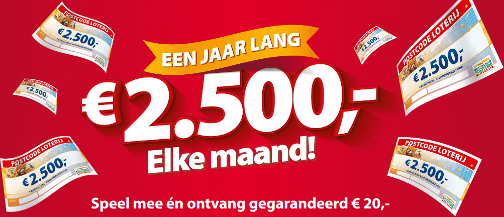 Postcode miljoenenjacht | € 2500 pm een jaar lang!