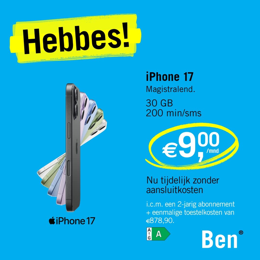 Ben Sim Only 30 GB en 200 min/sms nu € 9 pm