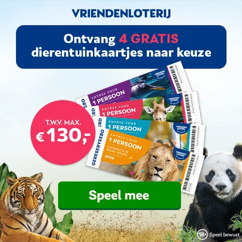 Gratis 4x VriendenLoterij dierentuinkaartjes t.w.v. € 130