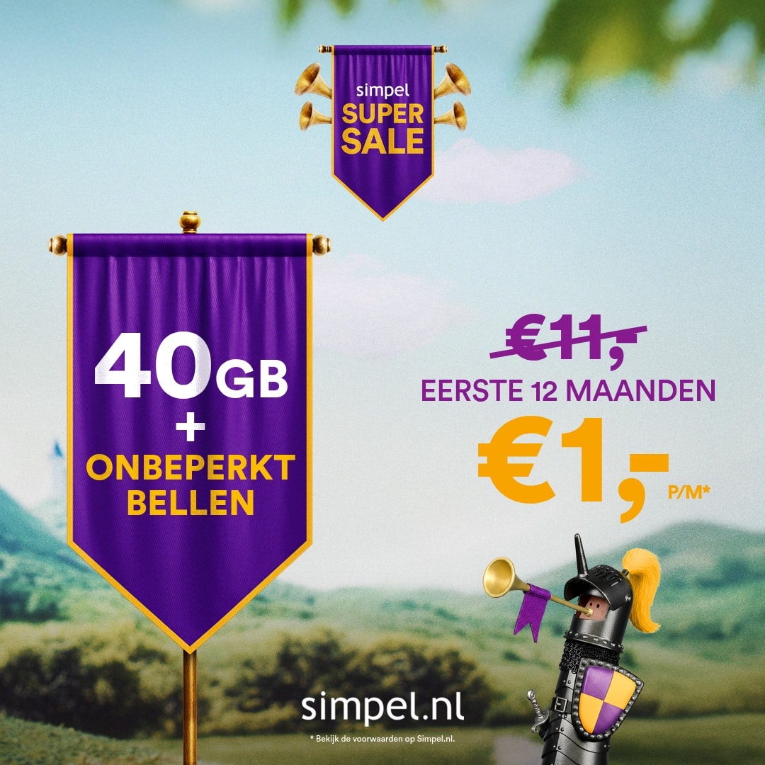 Simpel Sim Only 40GB + Onbeperkt bellen nu € 1.- pm
