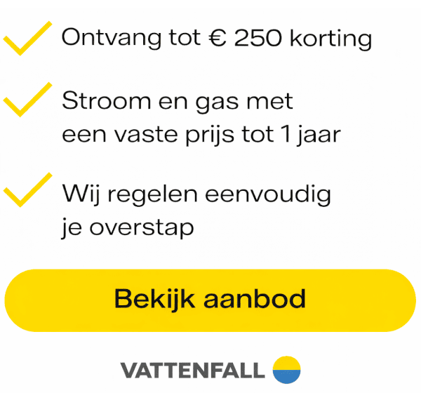 Vattenfall Stroom met Gratis korting tot € 250.-