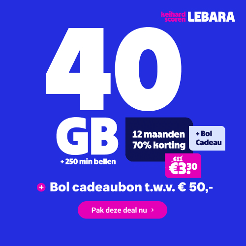 Lebara 70% korting+Bol cadeaukaart t.w.v. € 50